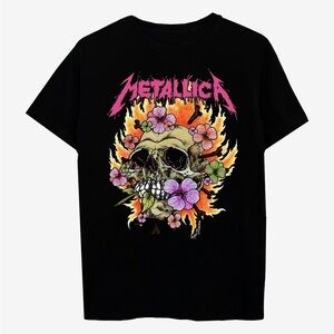 Hot Topic Metallica Floral Skull Boyfriend Fit T-Shirt – Black (L)
